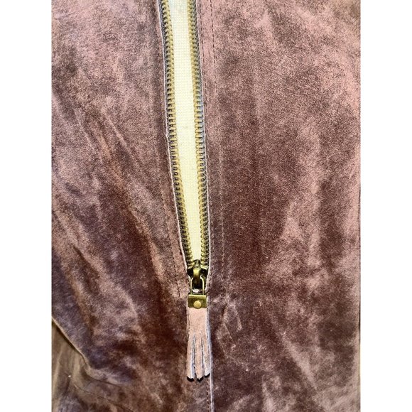 Isaac Mizrahi Suede Leather Jumper Dress Pockets Brown Size 12 Side & Front Zip - Picture 5 of 11